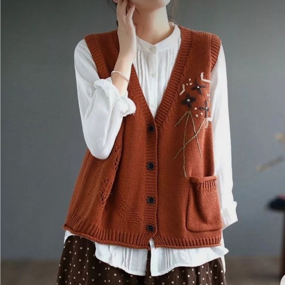 Vintage Belle Pointe Flag Fireworks Cardigan Sweater Vest Medium - Picture 7 of 7